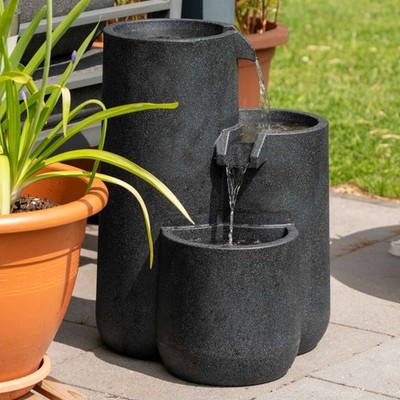 Gartenbrunnen mit LED Brunnen 3 Stufig Springbrunnen mit Pumpe Anthrazit