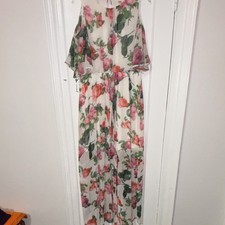 Calvin Klein White Pink Green Floral Sleeveless Maxi Dress Size 14