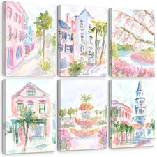 Charleston South Carolina Wall Art Preppy Posters Pictures Pastel Pink Canvas...