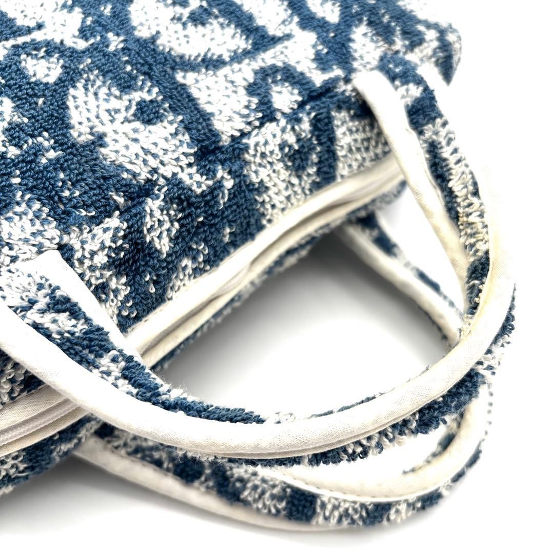 Christian Dior Handbag Mini Towel Bag Cotton Blue White Women's Authentic thumbnail 6