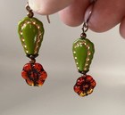 Floral Dangle Earrings for Pierced Ears 2.25” Drop Green & Orange  — photo 2