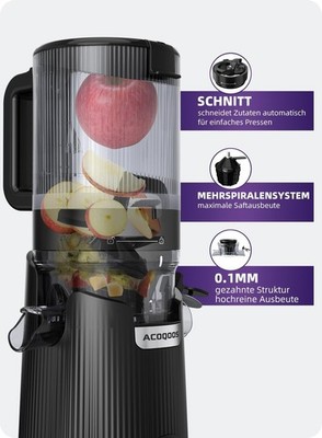 ACOQOOS Entsafter, Entsafter für Ganze Gemüse und Obst, 135 mm Breite und Größer