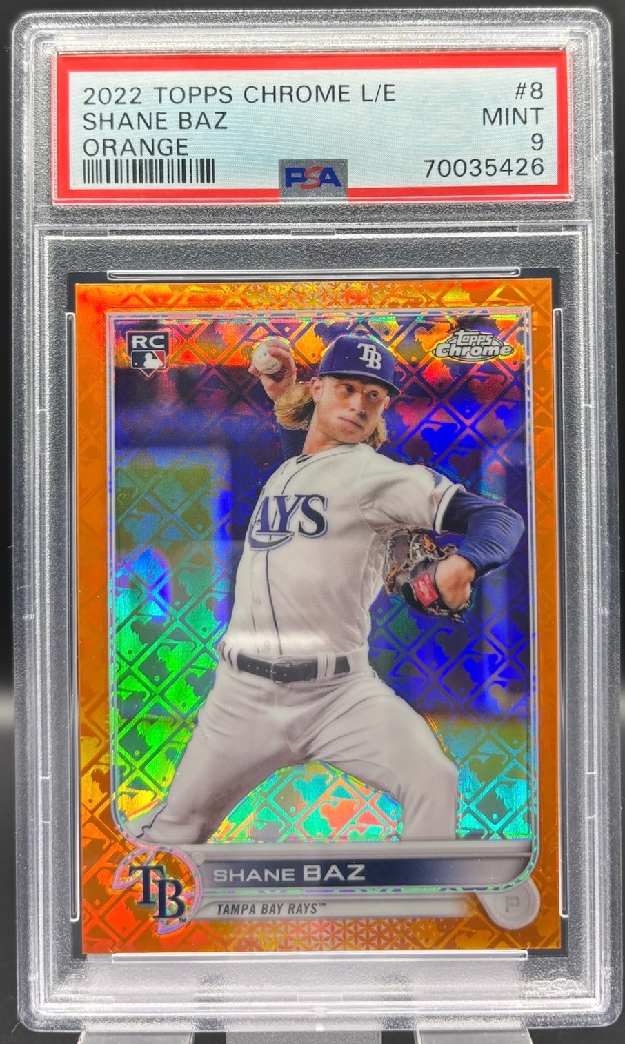 2022 Topps Chrome #8 Shane Baz Orange Logofractor Refractor #/25 Rays PSA 9 MINT