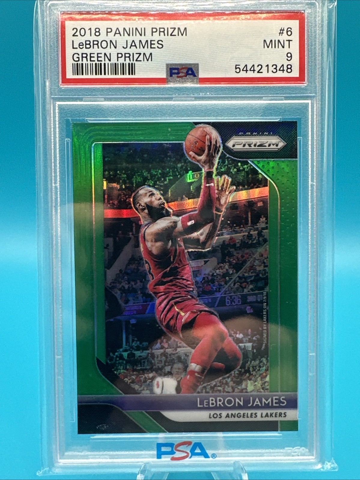 2018 Panini GREEN PRIZM LeBRON JAMES Basketball Card PSA 9 MINT