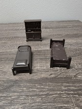 MARX Diningroom Kitchen Hutch Cupboard Dollhouse Furniture Vtg Beds Brown