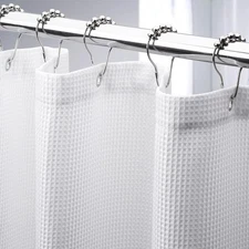 AmazerBath Waffle Shower Curtain 72x72 | Heavy Duty White Fabric Hotel-Quality
