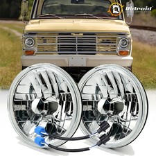 Pair 7 Inch Led Glass Headlight Round Original Classic Look Conversion Chrome Pair 7 Inch Led Glass Headlight Round Original Classic Look Conversion Chrome