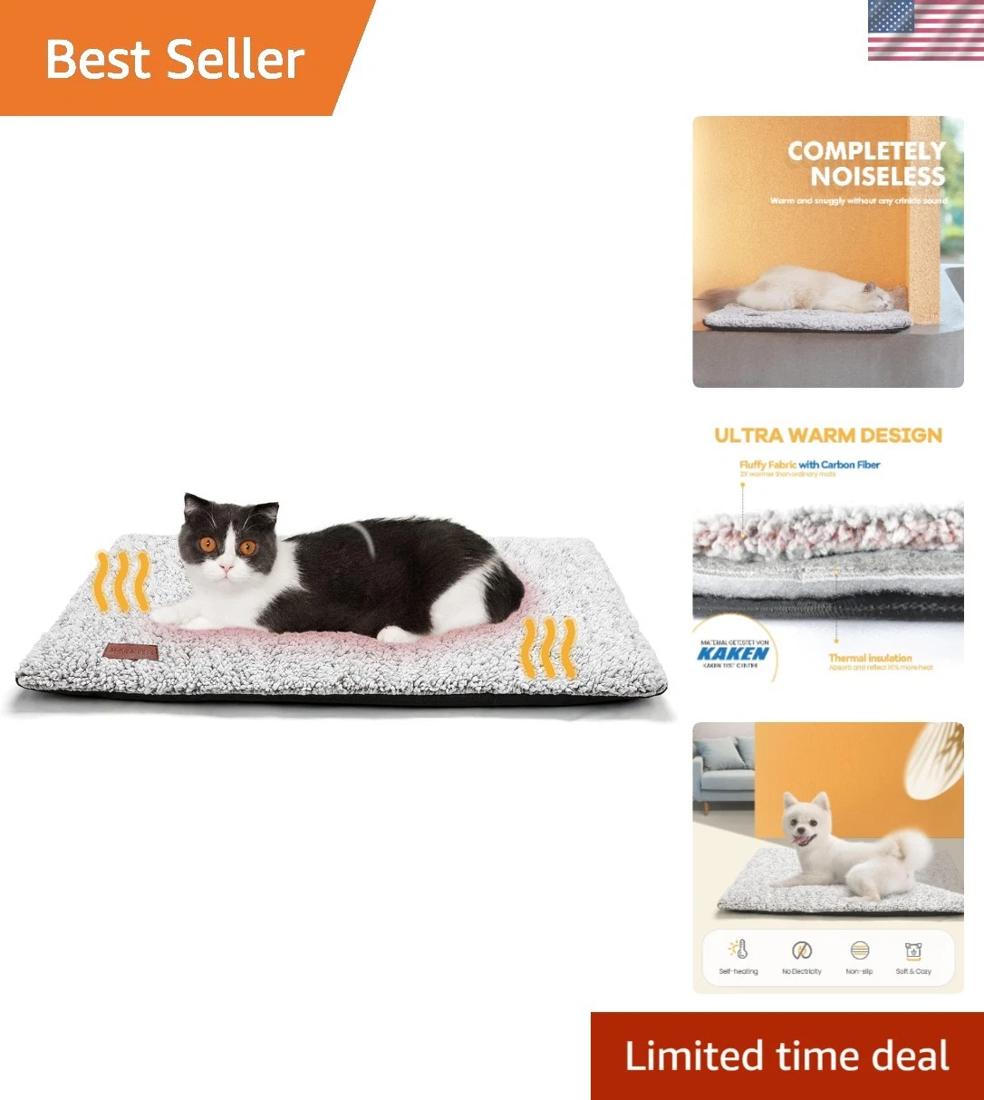 Self Warming Cat Bed, Gray, Extra Warm