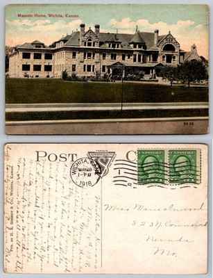 1918 Masonic Home Wichita Kansas Postcard H.R. Schmidt Divided Back Posted