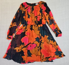Calvin Klein Women's Size 6 Floral Print Smocked Chiffon Flair Midi Dress Lined
