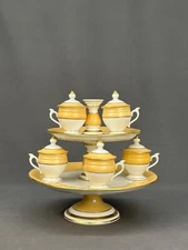 19th Century 5 Vieux Old Paris Porcelain Pot de Crème Cups & Dessert Stand (21)