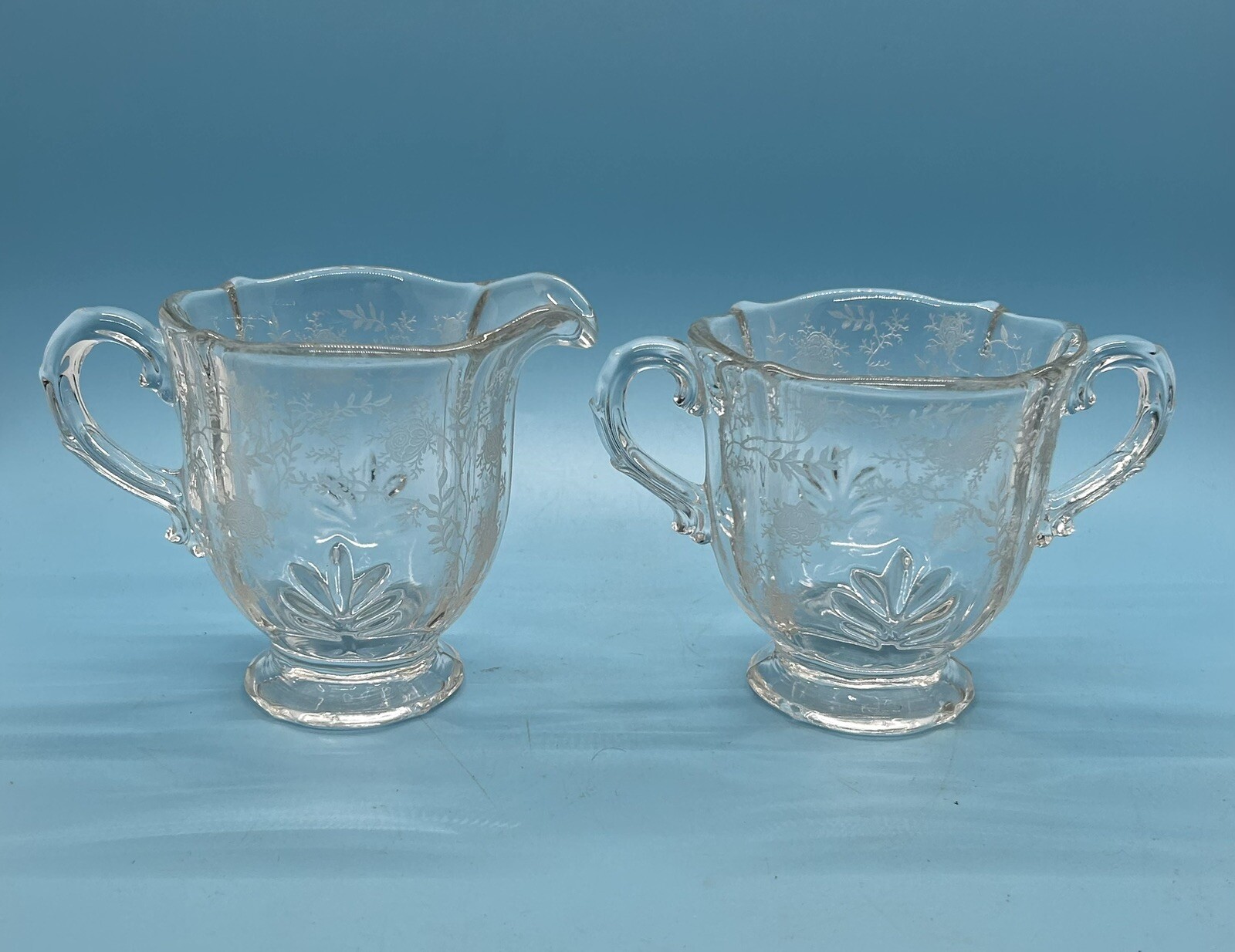 Vintage Fostoria Chintz #2496 Footed Sugar Bowl and Creamer Set