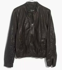 Madewell Dark Brown Leather Aviator Bomber Jacket Womens Sz Xsmall