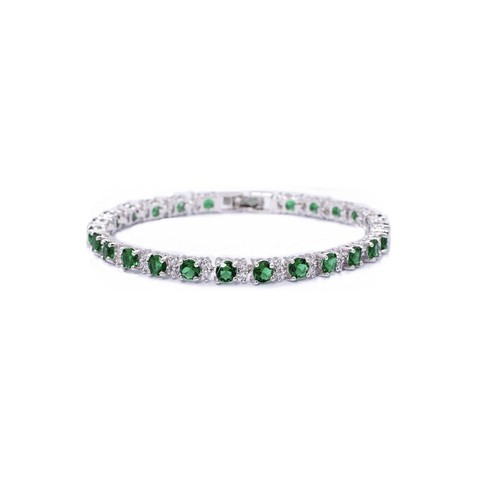 White gold finish Green Emerald and created diamond tennis bracelet gift Box - Picture 2 of 4