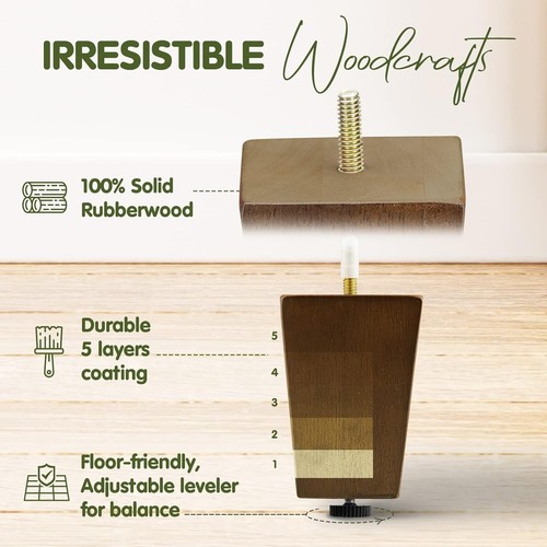 Yes4All Patas Cuadradas de Madera para Muebles de 4"" Yes, Marrón, Juego de 4 con Nivel Ajustable - Imagen 5 de 7