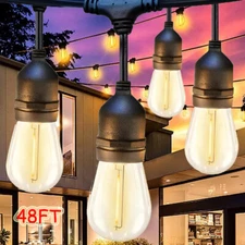 48FT LED Outdoor String Lights Shatterproof Bulbs Commercial Patio Party Garden