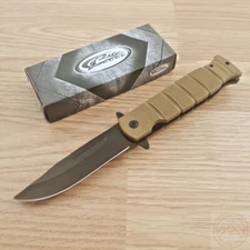 Rite Edge Assisted Folding Knife 3¾″ Stainless Steel Blade Brown Rubber Handle
