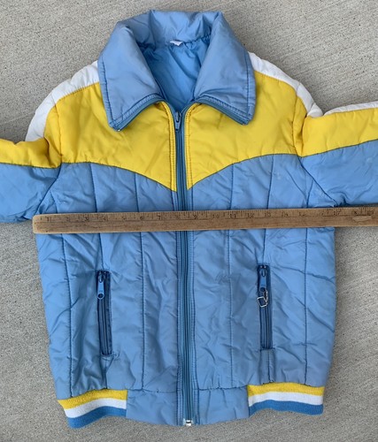 Vintage Skijacke hellblau gelb weiß Schnee 70er 80er Kinder Jugend Größe 14 - Bild 19 von 24