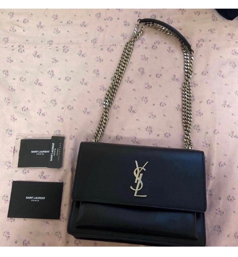 Borsa a tracolla Saint Laurent tramonto media pelle nera