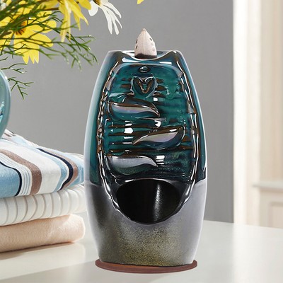 Ceramic Backflow Incense Burner with 10 Cones Handmade Meditation Accessories