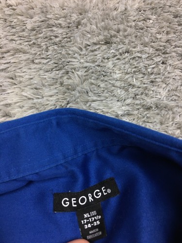 George Button Up Shirt Mens Size XL Blue Solid Cotton Stretch 17.5 34/35 - Picture 4 of 10