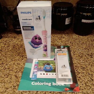 New Philips Sonicare Professional HX6352 For Kids Bundle 3 Heads/Coloring Book