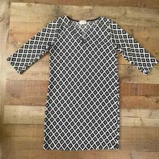 Everly Tunic Shift Dress SMALL Black white Geometric Print 3/4 Sleeves