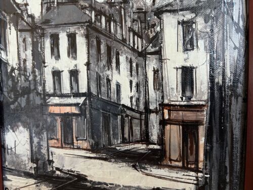 French Expressionist Street Scene Paris by Godet Oil on Canvas Signed