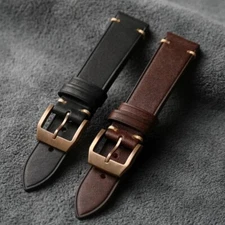 Colorful Watch Bands Bronze Buckle Handmade Hand Stitched Leather Strap 20-21mm