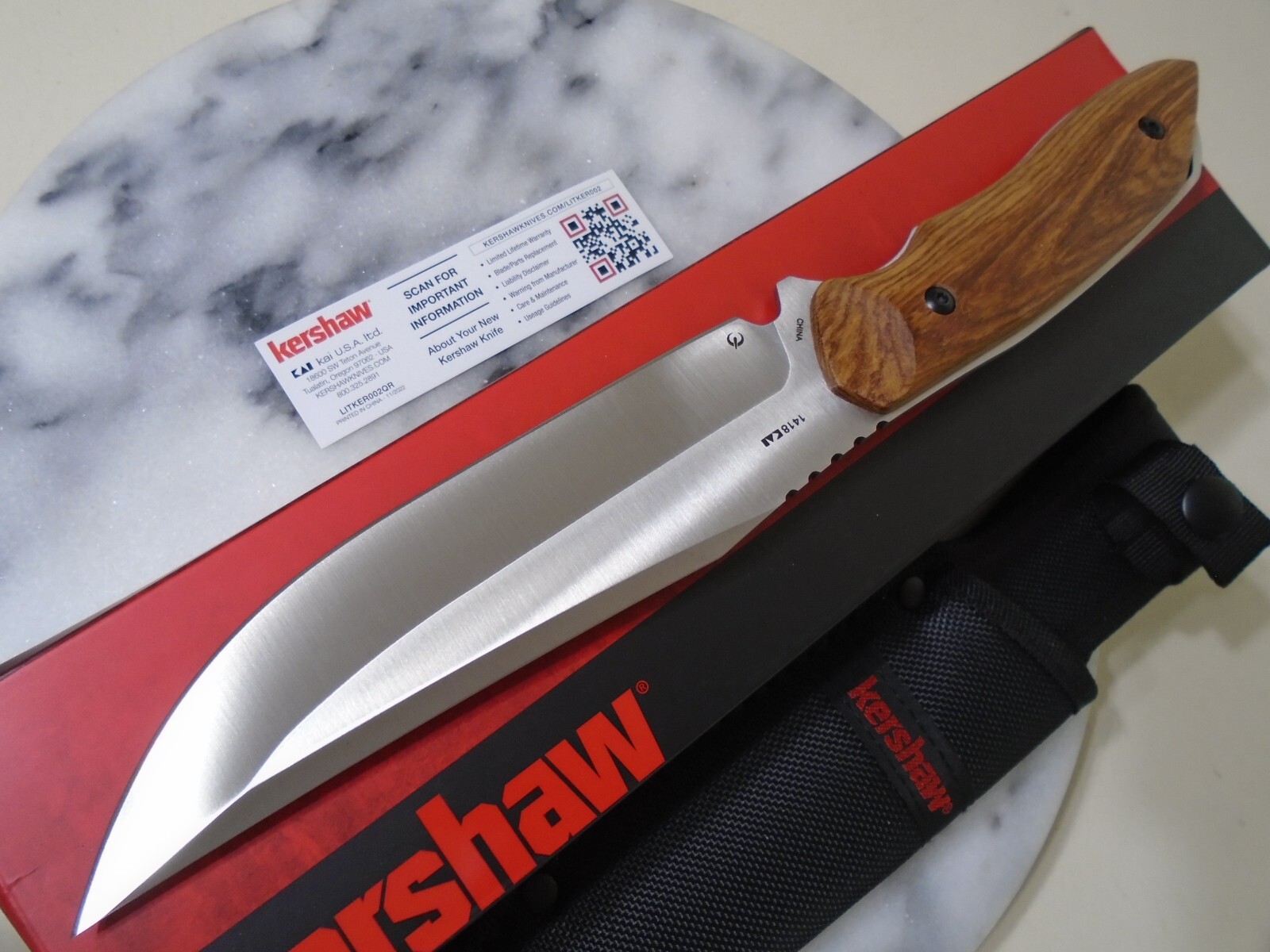 Kershaw Hurdle Full Tang Fixed Blade Bowie Hunter Knife 1418 Wood Handle New Kai