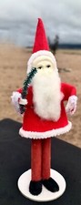 Vintage 6" Celluloid Face Santa Claus Figurine Cotton Beard Cardboard MICA Felt