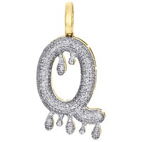 10K Gelbgold Diamant Q Initialen Bubble TropfenfäNger AnhäNger Pave Kuppel 0.60