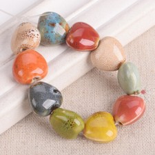 10pcs Heart Shape 16x15mm Handmade Fancy Glaze Ceramic Porcelain Loose Beads
