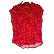 Soft Surroundings Petite Medium Red/Purple/Orange Tropical Print Cap-Sleeve Top