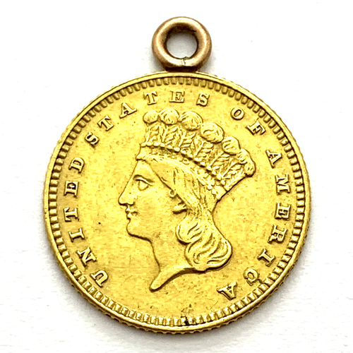 1856-89 Type 3 G$1 Liberty Gold Dollar Love Token Charm Pendant "WHS '89" - Picture 2 of 2