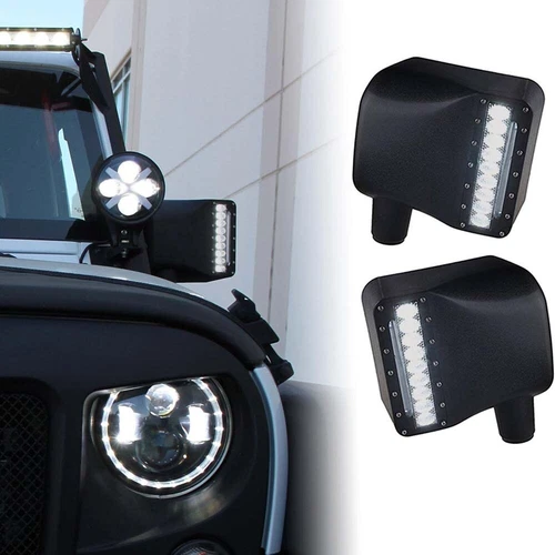 LED Side Mirror Lights w/ White&Amber Marker For 2007-2018 Jeep Wrangler JK JKU