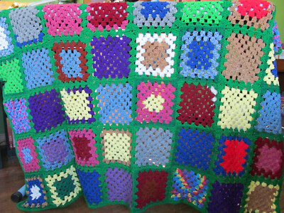 New Granny Squares Green Afghan Throw Blanket 51'' x 59'' Hand made Multi Color
