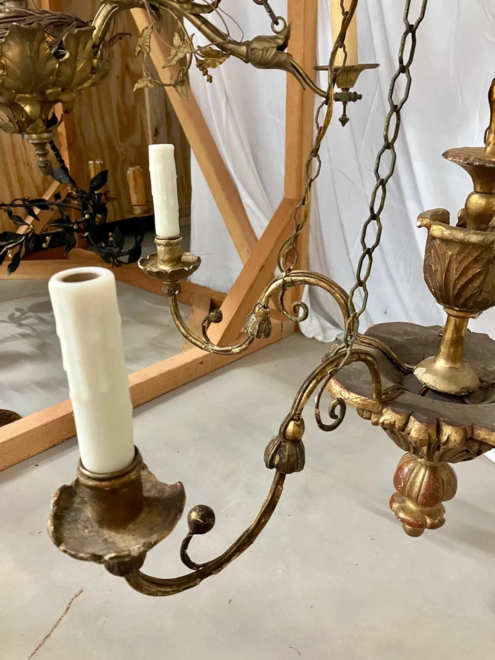 Hermosa araña francesa dorada de 5 brazos del siglo XIX Foto 4 de 4