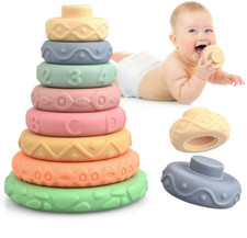 VIYIKO 8 PCS Baby Stacking  Nesting Toys, Silicone Stacking Rings Toy Stacker,