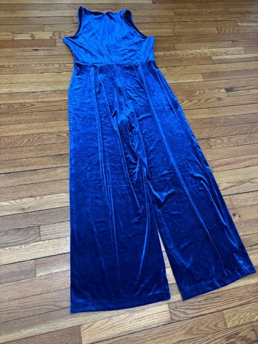 Banana Republic Velvet Jumpsuit Womens L Royal Blue Wide Leg Sleeveless V-Neck - Picture 9 of 9