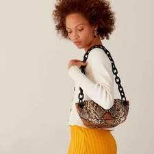 Nwt $560 Simon Miller Leather Snake Print Bend Bag With Chunky Chain Strap