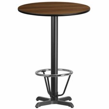 30" Round Restaurant Bar Height Table with Walnut Laminate Top and Foot Ring