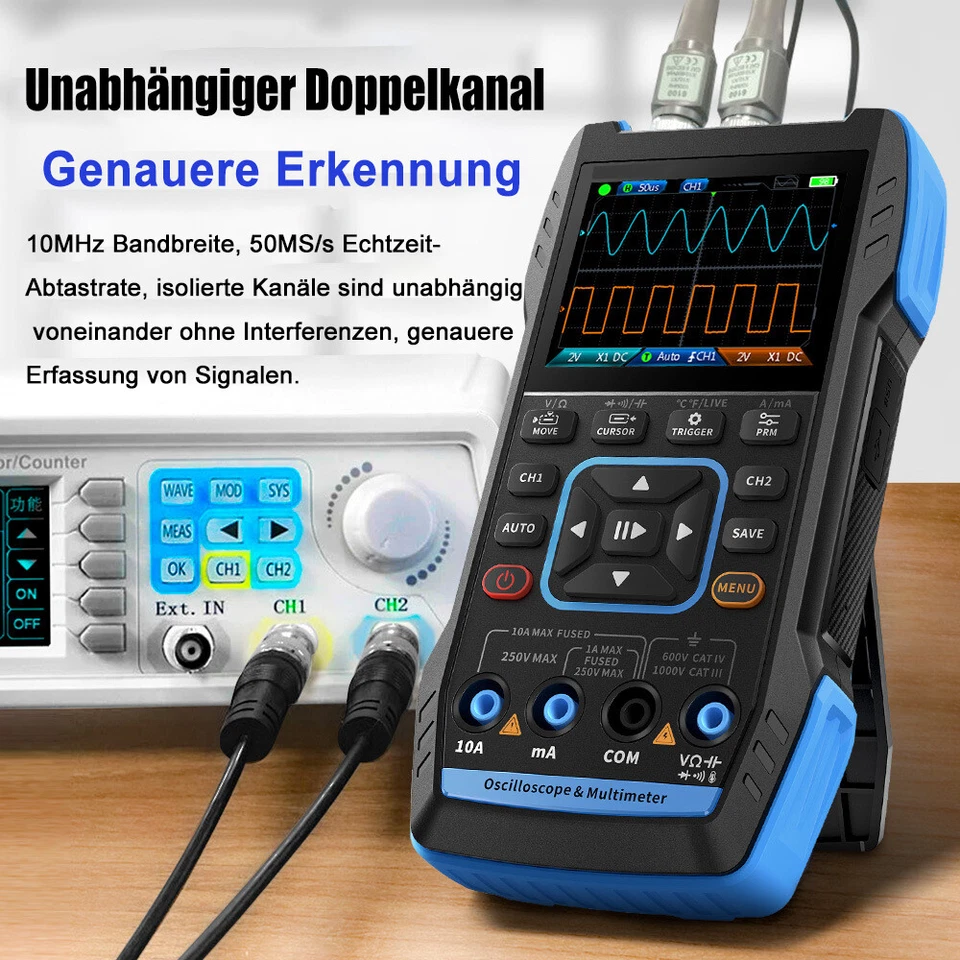 2-Kanal Digitale Oszilloskop 10MHZ 50 MSa/s Digitaloszilloskop Multimeter Tester - Bild 3 von 4