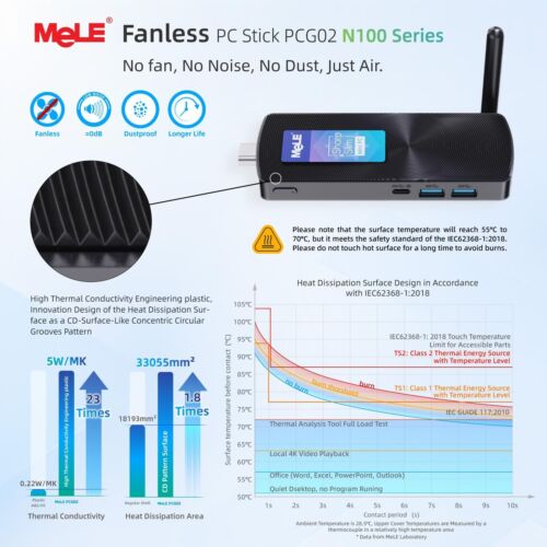 MeLE PCG02 N100 Mini PC Stick 8GB LPDDR4x 128GB eMMC, Full Function USB-C Fan... - Picture 8 of 9