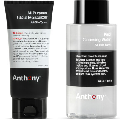 Anthony All Purpose Facial Moisturizer, 3 Fl Oz, and Kind Cleansing Water