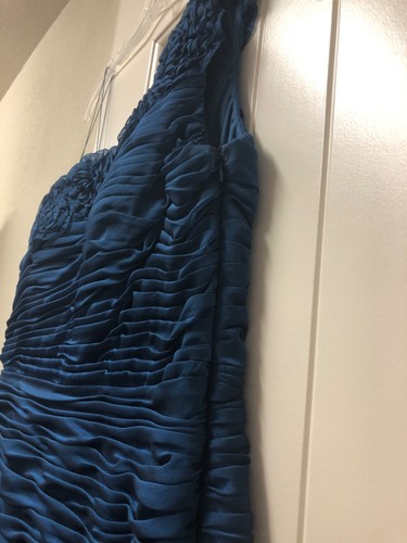 Adrianna Papell Boutique One-Shoulder Blue Ruched Chiffon Gown Size 12 - Picture 4 of 4
