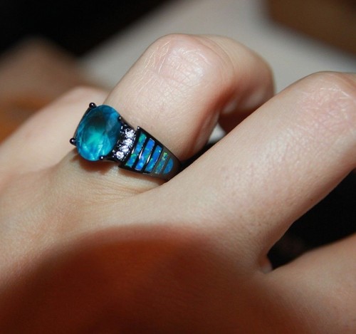 fire opal topaz ring gemstone black silver jewelry 7.5 8.25 cocktail engagement - Picture 16 of 32