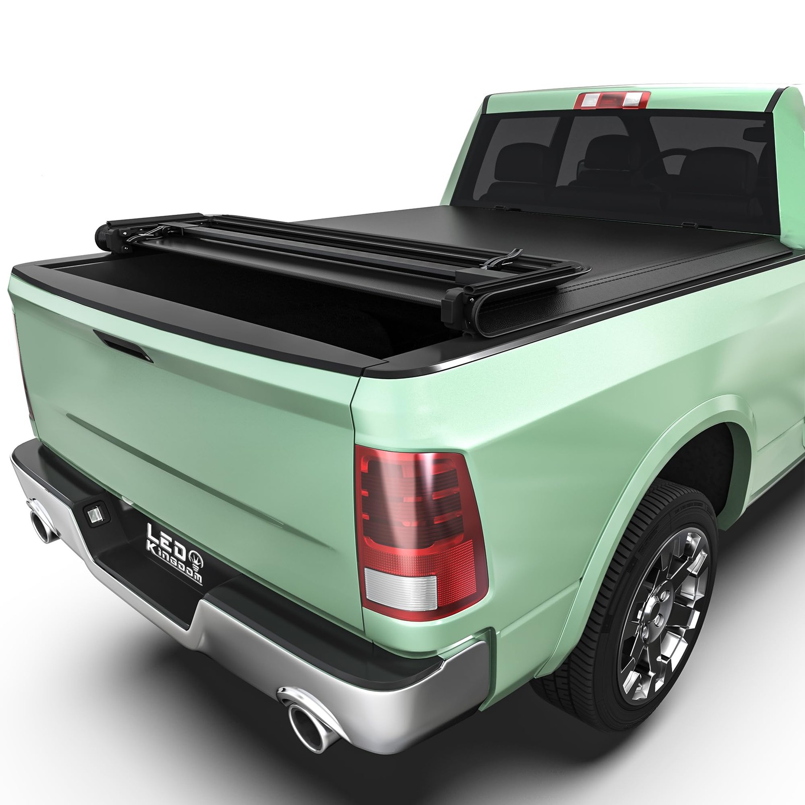 LEDKINGDOMUS Soft Quad Fold Truck Bed Tonneau Cover Fits for Dodge Ram 1500