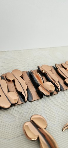 VTG Renoir Copper Bangle Bracelet & Matching Earrings Set. Leaf Design. - Picture 7 of 15