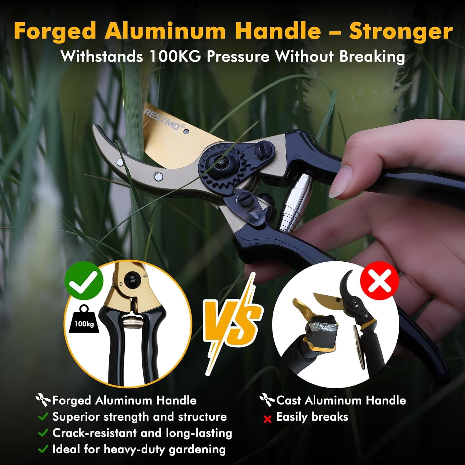 8.6" Forged Aluminum Handles Professional Pruning Shears, Premium Titanium SKS5